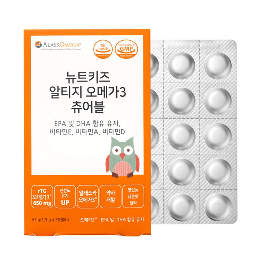 뉴트키즈 알티지 오메가3 츄어블 RTG 어린이 유아 청소년 구미 30구미, 1개