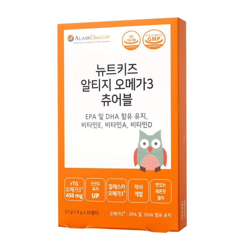 뉴트키즈 알티지 오메가3 츄어블 RTG 어린이 유아 청소년 구미 30구미, 1개
