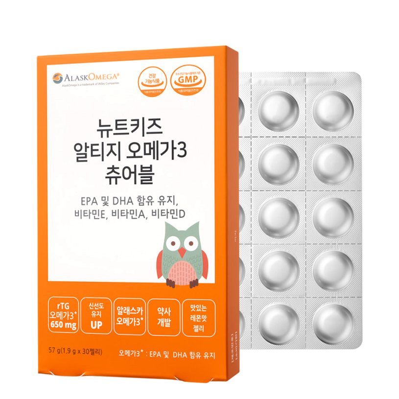 뉴트키즈 알티지 오메가3 츄어블 RTG 어린이 유아 청소년 구미 30구미, 1개