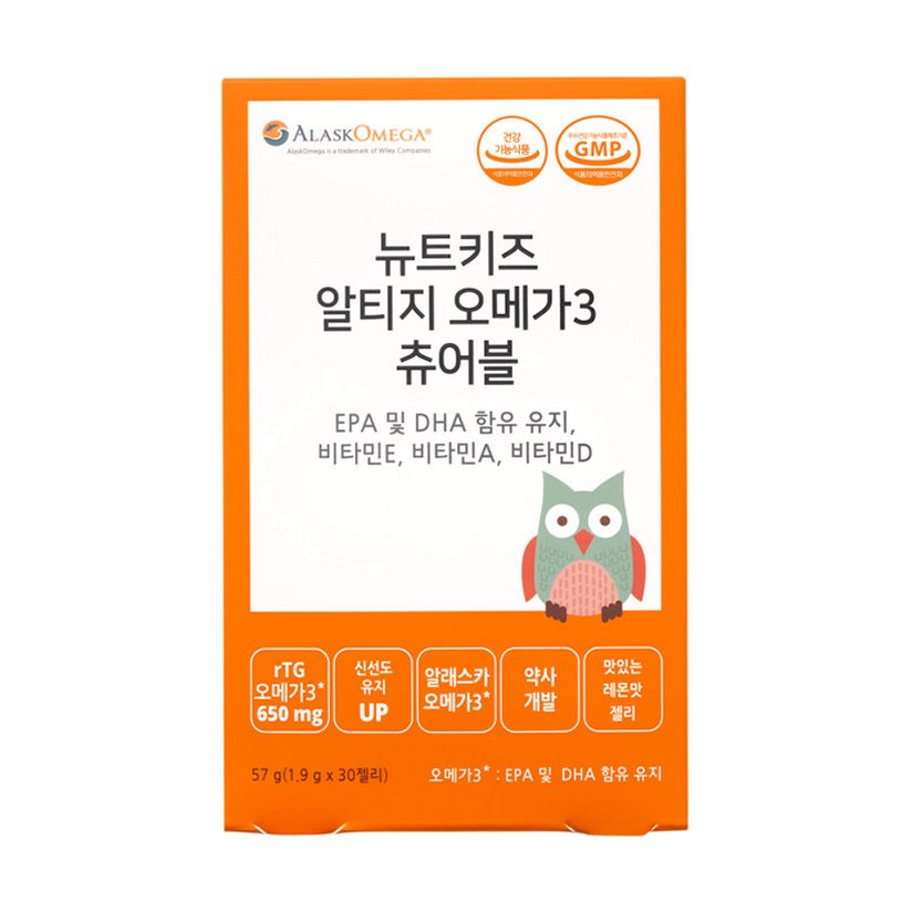 뉴트키즈 알티지 오메가3 츄어블 RTG 어린이 유아 청소년 구미 30구미, 1개